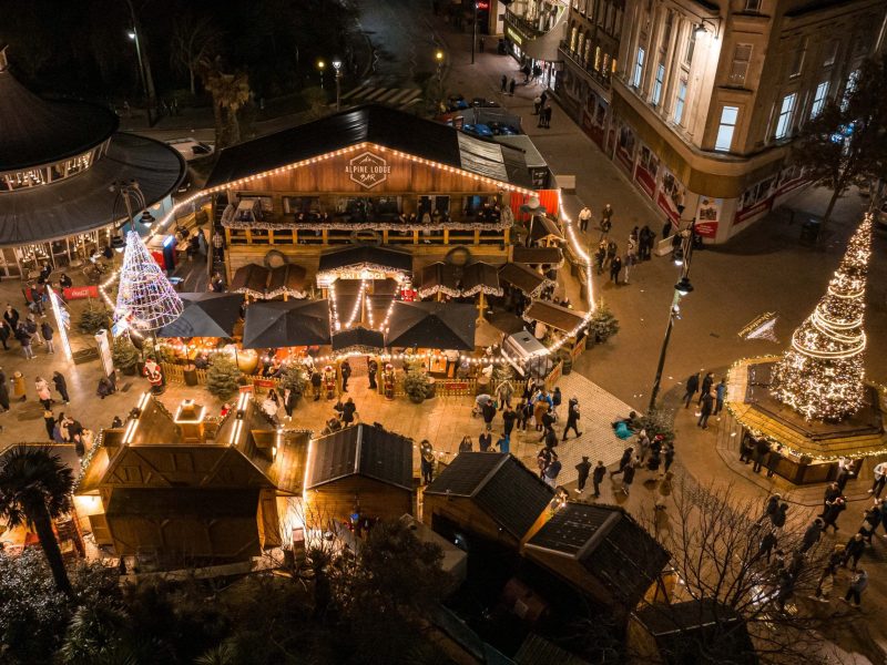 Aerial footage of Christmas Market